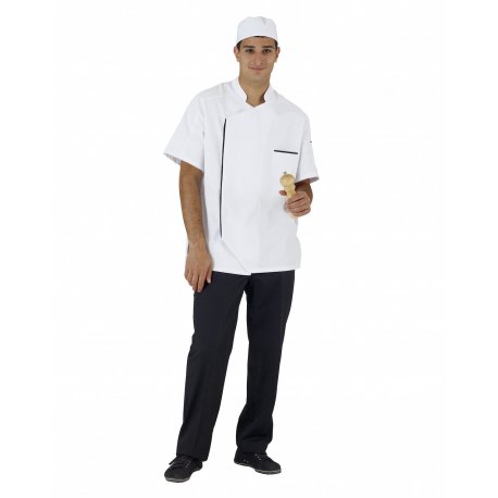 Veste de cuisine homme manches courtes blanche, avec pli dans le dos - Rémi Confection