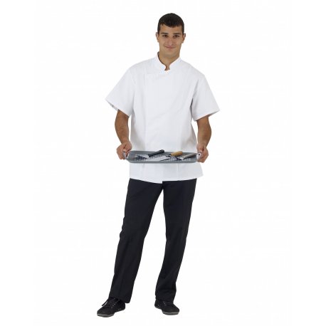 Veste de cuisine homme manches courtes blanche, aspect satiné - Rémi Confection
