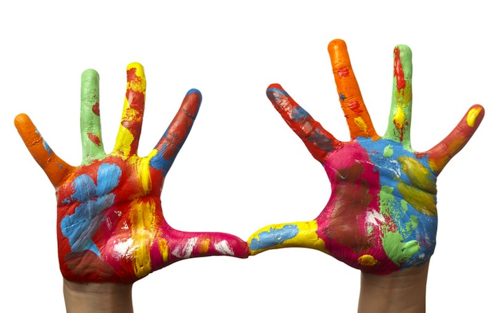 color painted child hand