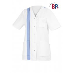 Tunique médicale femme blanche et bleu, polycoton - BP