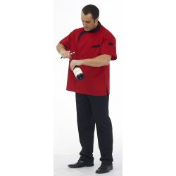 Veste de cuisine homme manches courtes rouge, avec liseret noir - Rémi Confection