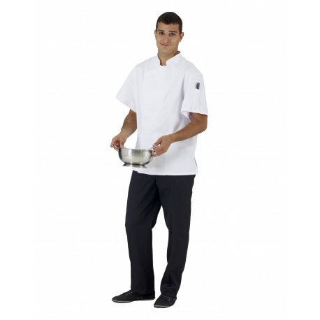 Veste de cuisine homme manches courtes blanche, avec poche stylo - Rémi Confection