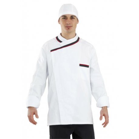 Veste de cuisine homme manches longues blanche, avec liseret - Rémi Confection