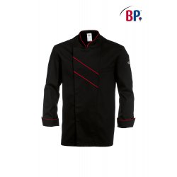 Veste de cuisine mixte manches longues noire, avec liseret rouge "Grand Chef" - BP