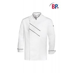 Veste de cuisine mixte manches longues blanche, avec liseret noir "Grand Chef "- BP
